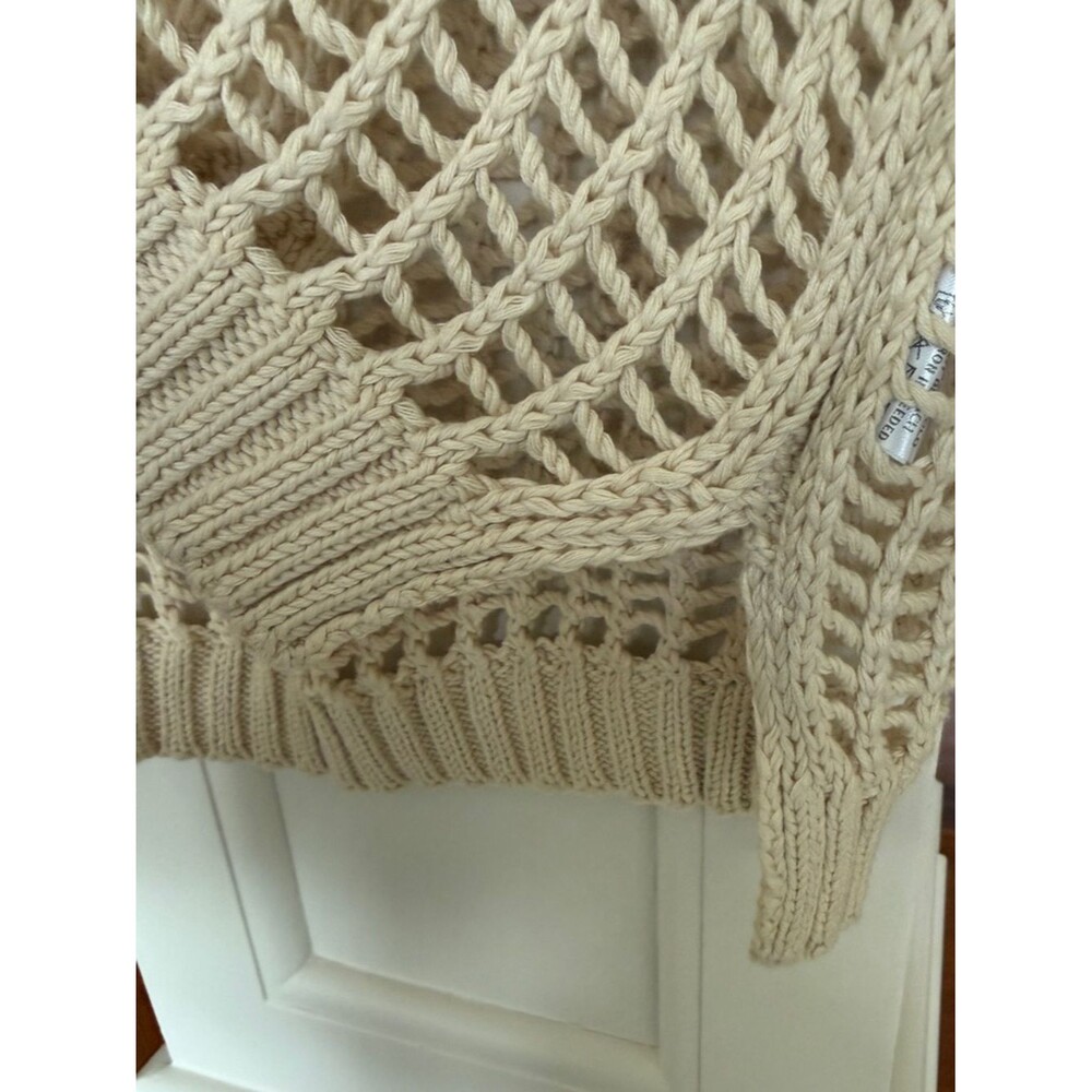Urban Daizy Large Light Cream Open-Knit Cotton Summer Women's Sweater - Picture 7 of 12